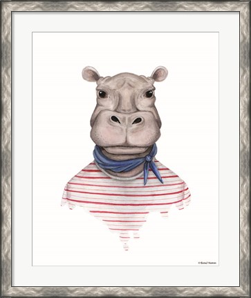 Framed Hippo in Handkerchief Print