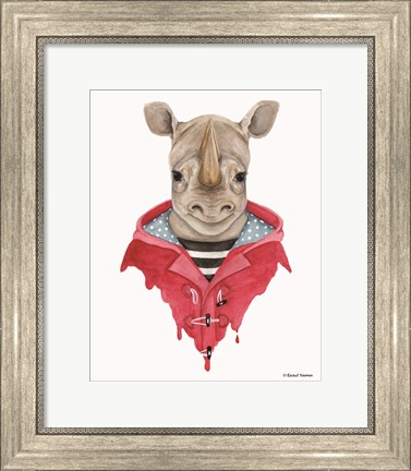 Framed Rhino in a Raincoat Print