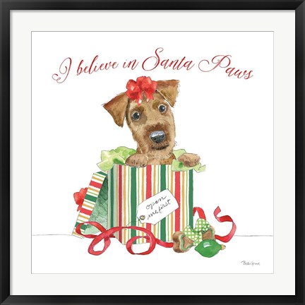 Framed Holiday Paws II on White Print