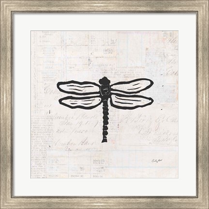 Framed Dragonfly Stamp BW Print