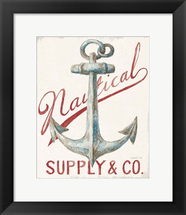 Framed Floursack Nautical V Red Print