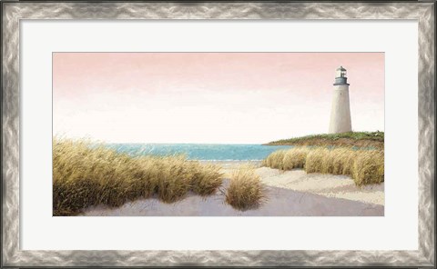 Framed Lighthouse by the Sea Blush Print