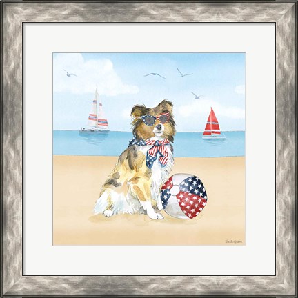 Framed Summer Paws Patriotic V Print