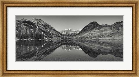 Framed Reflection Of Mountains In A Lake, Maroon Bells, Aspen, Colorado Print