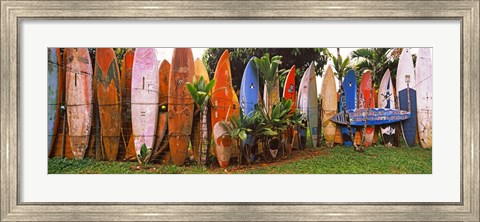 Framed Arranged Surfboards, Maui, Hawaii Print