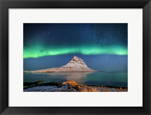 Framed Aurora Borealis Or Northern Lights With The Milky Way Galaxy, Iceland Print