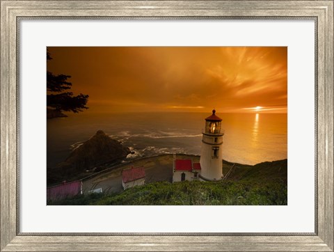 Framed Cape Meares Lighthouse At Golden Hour, Tillamook County, Oregon Print