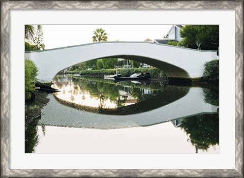 Framed Bridge Reflecting In Water, Venice Beach, California Print