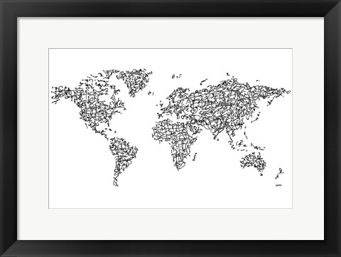 Framed Hanzi Kangi World Map Print