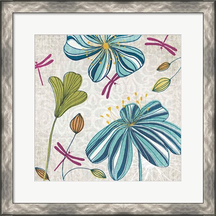 Framed Flowers &amp; Dragonflies Print