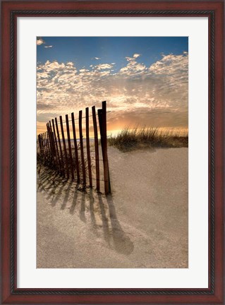Framed Dune Fence At Sunrise Print