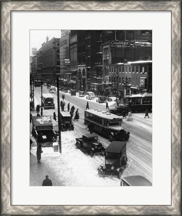 Framed Snowy Philadelphia City Street In Winter Print