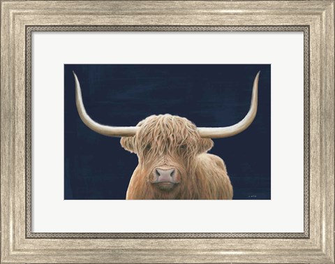 Framed Highland Cow Navy Print