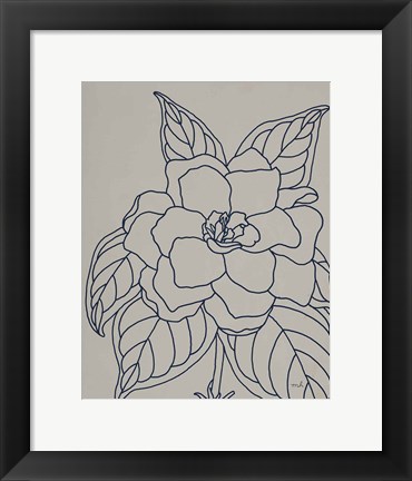 Framed Gardenia Line Drawing Gray Crop Print