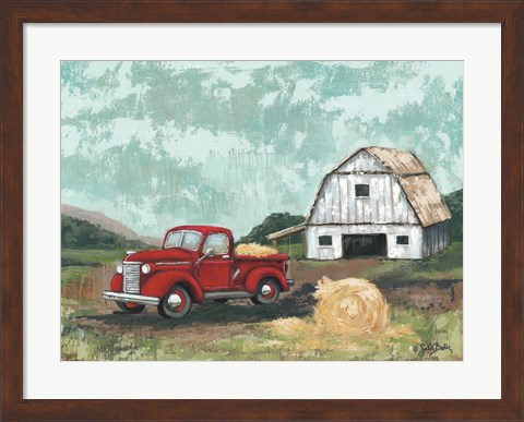 Framed Red Truck at the Barn Print