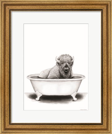 Framed Bison in Tub Print