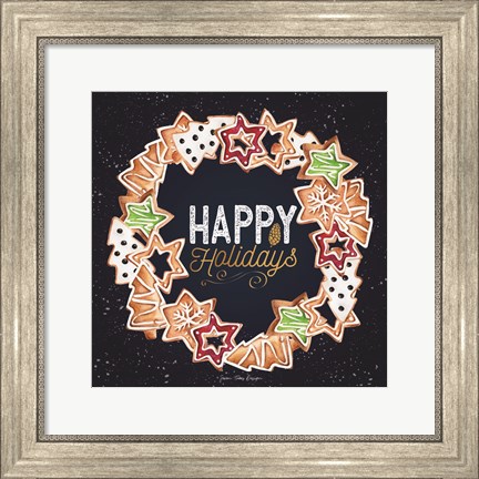 Framed Gingerbread Happy Holidays Wreath Print
