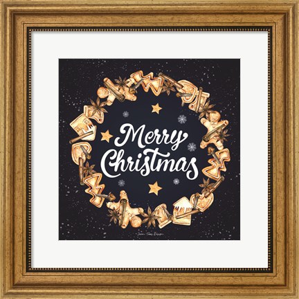Framed Gingerbread Merry Christmas Wreath Print