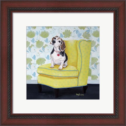 Framed Beagle on Yellow Print