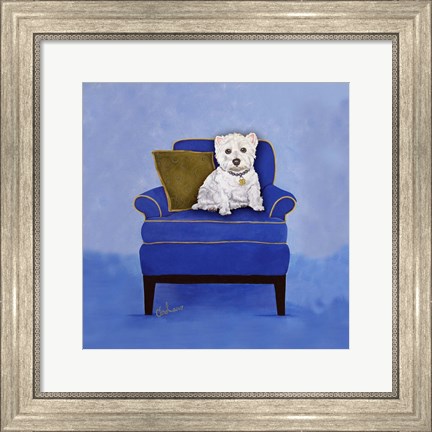 Framed Westie on Blue Print