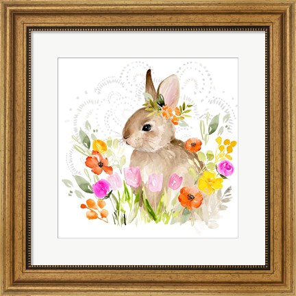Framed April Flowers &amp; Bunny II Print