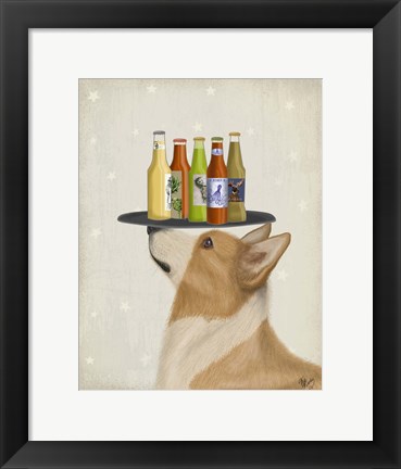 Framed Corgi Tan White Beer Lover Print