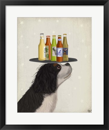 Framed King Charles Spaniel Black White Beer Lover Print