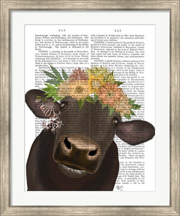 Framed Cow with Flower Crown 1 Book Print Print