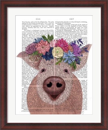 Framed Pig and Flower Crown Book Print Print
