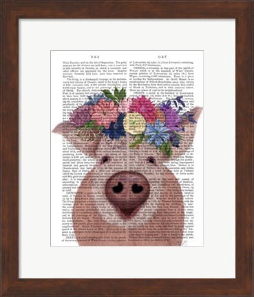 Framed Pig and Flower Crown Book Print Print