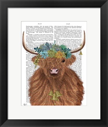 Framed Highland Cow Bohemian 1 Book Print Print