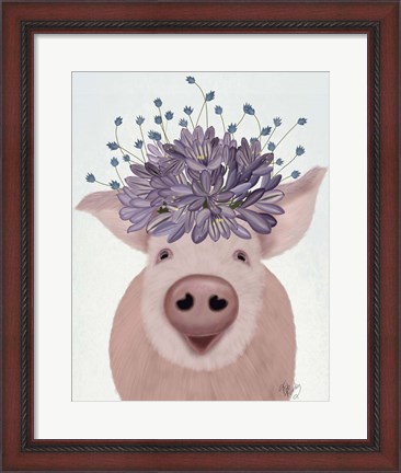 Framed Pig and Lilac Flowers Print