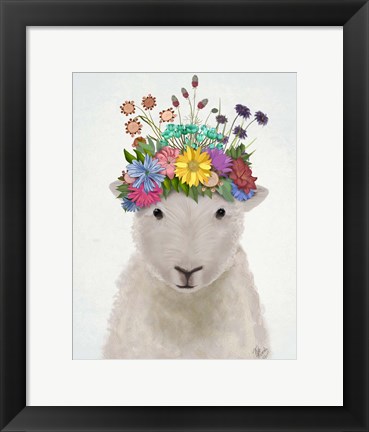 Framed Sheep with Flower Crown 1 Print