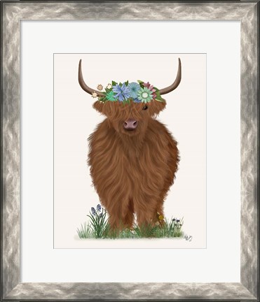 Framed Highland Cow with Flower Crown 2, Full Print