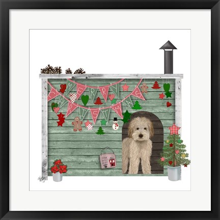 Framed Christmas Des - Christmas Kennel - Homespun Print