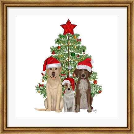 Framed Christmas Des - Dog Trio Christmas Tree Print