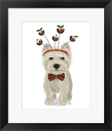 Framed Christmas Des - Westie and Christmas Puds Print