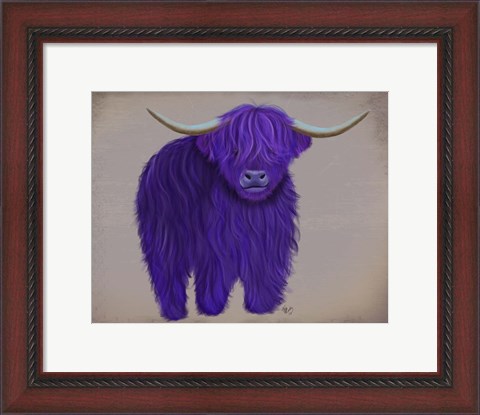 Framed Highland Cow 5, Purple, Full Print
