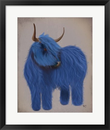 Framed Highland Cow 2, Blue, Full Print
