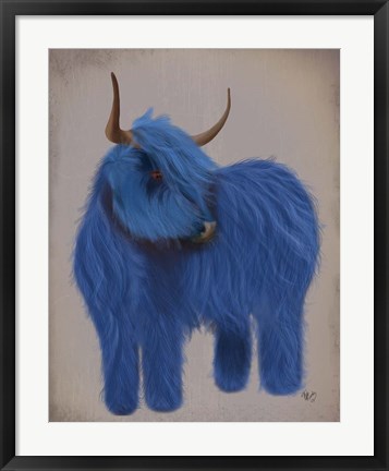 Framed Highland Cow 2, Blue, Full Print