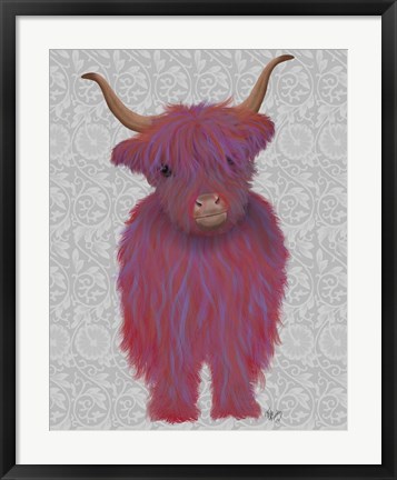 Framed Highland Cow 7, Pink And Purple, Full Print