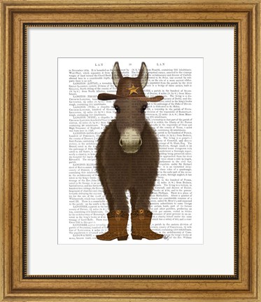 Framed Donkey Cowboy Book Print Print