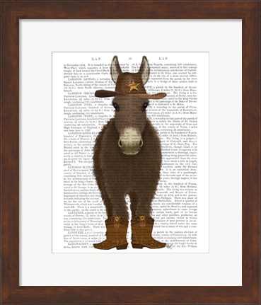 Framed Donkey Cowboy Book Print Print