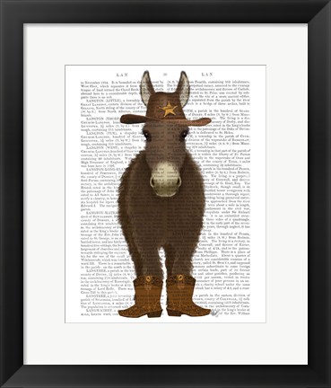 Framed Donkey Cowboy Book Print Print