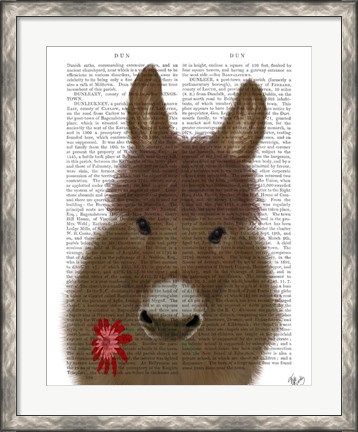 Framed Donkey Red Flower Book Print Print