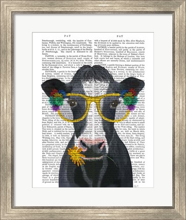 Framed Cow and Flower Glasses Book Print Print
