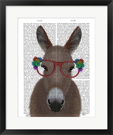 Framed Donkey Red Flower Glasses Book Print Print