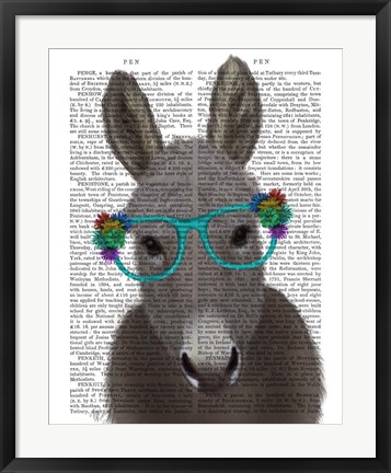 Framed Donkey Turquoise Flower Glasses Book Print Print