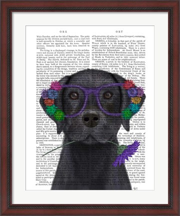 Framed Black Labrador and Flower Glasses Book Print Print