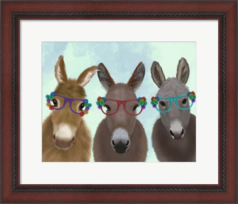 Framed Donkey Trio Flower Glasses Print